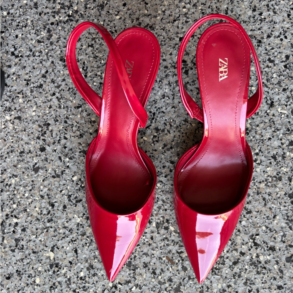 Zara Red Slingback Heels with patent Finish PRICE FIRM
